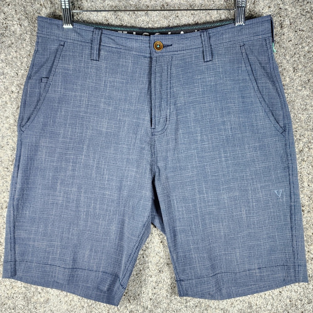 Vissla Hybrid Shorts Mens 33 Blue Crosshatch Upcycled Stretch Excellent